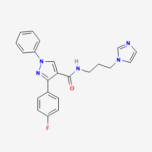 molecular formula C22H20FN5O B1226290 3-(4-fluorophenyl)-N-[3-(1-imidazolyl)propyl]-1-phenyl-4-pyrazolecarboxamide 