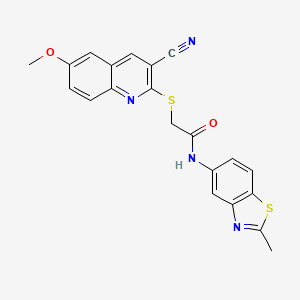 2-[(3-cyano-6-methoxy-2-quinolinyl)thio]-N-(2-methyl-1,3-benzothiazol-5-yl)acetamide