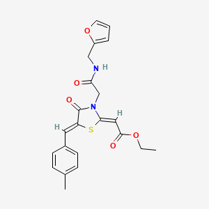 molecular formula C22H22N2O5S B1226316 ethyl (2Z)-2-[(5Z)-3-[2-(furan-2-ylmethylamino)-2-oxoethyl]-5-[(4-methylphenyl)methylidene]-4-oxo-1,3-thiazolidin-2-ylidene]acetate 