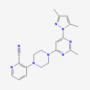 molecular formula C20H22N8 B12263167 3-{4-[6-(3,5-dimethyl-1H-pyrazol-1-yl)-2-methylpyrimidin-4-yl]piperazin-1-yl}pyridine-2-carbonitrile 