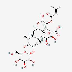 molecular formula C31H40O16 B1226330 (1R,2S,3R,6R,8S,9S,13S,14R,15R,16S,17S)-15,16-dihydroxy-9,13-dimethyl-3-(3-methylbut-2-enoyloxy)-4,10-dioxo-11-[(2S,3R,4S,5S,6R)-3,4,5-trihydroxy-6-(hydroxymethyl)oxan-2-yl]oxy-5,18-dioxapentacyclo[12.5.0.01,6.02,17.08,13]nonadec-11-ene-17-carboxylic acid 