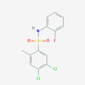 molecular formula C13H10Cl2FNO2S B12263312 4,5-dichloro-N-(2-fluorophenyl)-2-methylbenzene-1-sulfonamide 