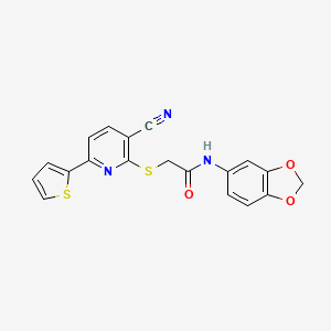 N-(2H-1,3-Benzodioxol-5-YL)-2-{[3-cyano-6-(thiophen-2-YL)pyridin-2-YL]sulfanyl}acetamide