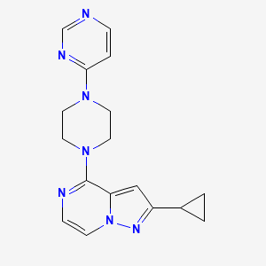 molecular formula C17H19N7 B12263593 4-(4-{2-Cyclopropylpyrazolo[1,5-a]pyrazin-4-yl}piperazin-1-yl)pyrimidine 