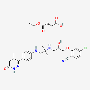 molecular formula C31H38ClN5O7 B1226362 4-Chloro-2-[2-hydroxy-3-[[2-methyl-1-[4-(4-methyl-6-oxo-4,5-dihydro-1H-pyridazin-3-yl)anilino]propan-2-yl]amino]propoxy]benzonitrile,(Z)-4-ethoxy-4-oxobut-2-enoic acid 