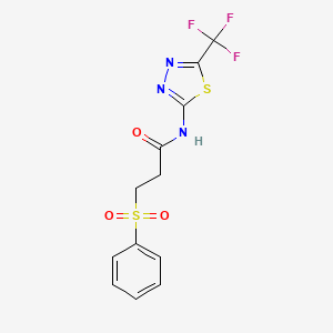 molecular formula C12H10F3N3O3S2 B1226366 3-(苯磺酰基)-N-[5-(三氟甲基)-1,3,4-噻二唑-2-基]丙酰胺 