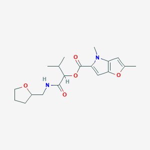 molecular formula C19H26N2O5 B1226368 2,4-Dimethyl-5-furo[3,2-b]pyrrolecarboxylic acid [3-methyl-1-oxo-1-(2-oxolanylmethylamino)butan-2-yl] ester 