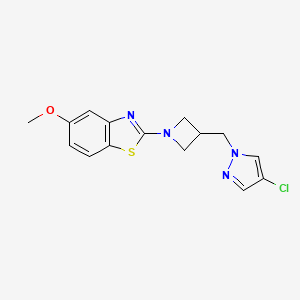 molecular formula C15H15ClN4OS B12263694 2-{3-[(4-chloro-1H-pyrazol-1-yl)methyl]azetidin-1-yl}-5-methoxy-1,3-benzothiazole 