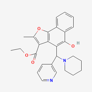 molecular formula C27H28N2O4 B1226374 5-Hydroxy-2-methyl-4-[1-piperidinyl(3-pyridinyl)methyl]-3-benzo[g]benzofurancarboxylic acid ethyl ester 