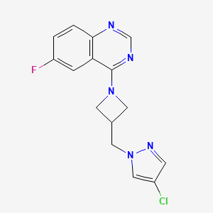 molecular formula C15H13ClFN5 B12263795 4-{3-[(4-chloro-1H-pyrazol-1-yl)methyl]azetidin-1-yl}-6-fluoroquinazoline 