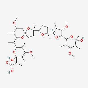 molecular formula C44H76O14 B1226386 2-[2-Hydroxy-6-[1-[2-[5-[5-(6-hydroxy-4-methoxy-3,5,6-trimethyloxan-2-yl)-4-methoxy-3-methyloxolan-2-yl]-5-methyloxolan-2-yl]-7-methoxy-2,8-dimethyl-1,10-dioxaspiro[4.5]decan-9-yl]ethyl]-4-methoxy-3,5-dimethyloxan-2-yl]propanoic acid 