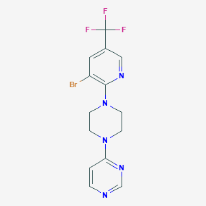 molecular formula C14H13BrF3N5 B12263870 4-{4-[3-Bromo-5-(trifluoromethyl)pyridin-2-yl]piperazin-1-yl}pyrimidine 