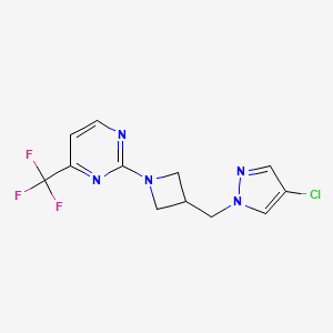 molecular formula C12H11ClF3N5 B12263980 2-{3-[(4-chloro-1H-pyrazol-1-yl)methyl]azetidin-1-yl}-4-(trifluoromethyl)pyrimidine 