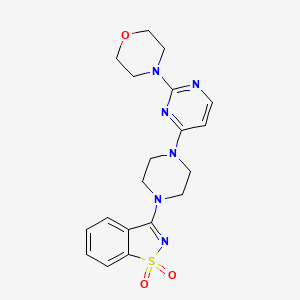 molecular formula C19H22N6O3S B12264176 3-{4-[2-(Morpholin-4-yl)pyrimidin-4-yl]piperazin-1-yl}-1lambda6,2-benzothiazole-1,1-dione 