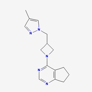 molecular formula C15H19N5 B12264215 1-[(1-{5H,6H,7H-cyclopenta[d]pyrimidin-4-yl}azetidin-3-yl)methyl]-4-methyl-1H-pyrazole 