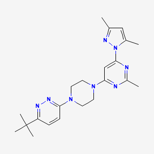 molecular formula C22H30N8 B12264341 4-[4-(6-tert-butylpyridazin-3-yl)piperazin-1-yl]-6-(3,5-dimethyl-1H-pyrazol-1-yl)-2-methylpyrimidine 