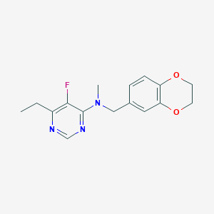 molecular formula C16H18FN3O2 B12264426 N-[(2,3-dihydro-1,4-benzodioxin-6-yl)methyl]-6-ethyl-5-fluoro-N-methylpyrimidin-4-amine 