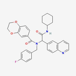 molecular formula C33H32FN3O4 B1226448 N-[2-(cyclohexylamino)-2-oxo-1-(6-quinolinyl)ethyl]-N-[(4-fluorophenyl)methyl]-2,3-dihydro-1,4-benzodioxin-6-carboxamide 