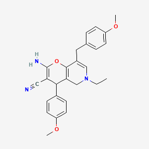 molecular formula C26H27N3O3 B1226456 2-氨基-6-乙基-4-(4-甲氧基苯基)-8-[(4-甲氧基苯基)甲基]-4,5-二氢吡喃[3,2-c]吡啶-3-腈 