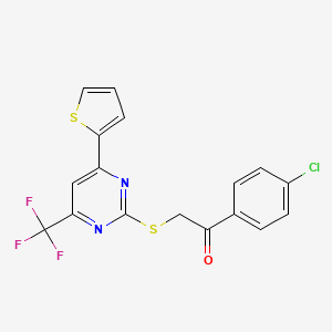 molecular formula C17H10ClF3N2OS2 B12264641 1-(4-Chlorophenyl)-2-{[4-(thiophen-2-yl)-6-(trifluoromethyl)pyrimidin-2-yl]sulfanyl}ethanone 