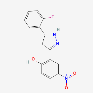 molecular formula C15H12FN3O3 B1226467 6-[5-(2-Fluorophenyl)-3-pyrazolidinylidene]-4-nitro-1-cyclohexa-2,4-dienone 