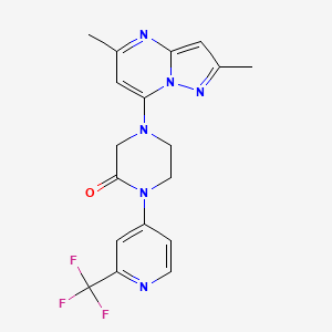 molecular formula C18H17F3N6O B12264994 4-{2,5-Dimethylpyrazolo[1,5-a]pyrimidin-7-yl}-1-[2-(trifluoromethyl)pyridin-4-yl]piperazin-2-one 