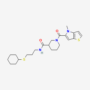 molecular formula C23H33N3O2S2 B1226510 N-[3-(环己硫基)丙基]-1-[(4-甲基-5-噻吩并[3,2-b]吡咯基)-氧代甲基]-3-哌啶甲酰胺 