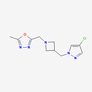 molecular formula C11H14ClN5O B12265137 2-({3-[(4-chloro-1H-pyrazol-1-yl)methyl]azetidin-1-yl}methyl)-5-methyl-1,3,4-oxadiazole 