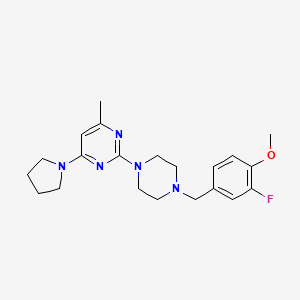 molecular formula C21H28FN5O B12265145 2-{4-[(3-Fluoro-4-methoxyphenyl)methyl]piperazin-1-yl}-4-methyl-6-(pyrrolidin-1-yl)pyrimidine 