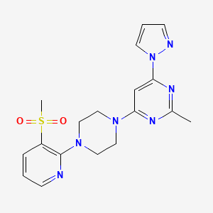 molecular formula C18H21N7O2S B12265371 4-[4-(3-methanesulfonylpyridin-2-yl)piperazin-1-yl]-2-methyl-6-(1H-pyrazol-1-yl)pyrimidine 