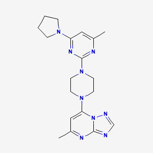 molecular formula C19H25N9 B12265500 4-Methyl-2-(4-{5-methyl-[1,2,4]triazolo[1,5-a]pyrimidin-7-yl}piperazin-1-yl)-6-(pyrrolidin-1-yl)pyrimidine 