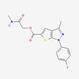molecular formula C16H14FN3O3S B1226552 1-(4-Fluorophenyl)-3-methyl-5-thieno[2,3-c]pyrazolecarboxylic acid [2-(methylamino)-2-oxoethyl] ester 