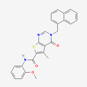 molecular formula C26H21N3O3S B1226555 N-(2-methoxyphenyl)-5-methyl-3-(1-naphthalenylmethyl)-4-oxo-6-thieno[2,3-d]pyrimidinecarboxamide 