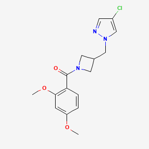 molecular formula C16H18ClN3O3 B12265659 4-chloro-1-{[1-(2,4-dimethoxybenzoyl)azetidin-3-yl]methyl}-1H-pyrazole 