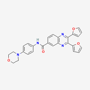 molecular formula C27H22N4O4 B1226566 2,3-bis(2-furanyl)-N-[4-(4-morpholinyl)phenyl]-6-quinoxalinecarboxamide 