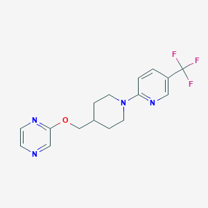 molecular formula C16H17F3N4O B12265702 2-({1-[5-(Trifluoromethyl)pyridin-2-yl]piperidin-4-yl}methoxy)pyrazine 