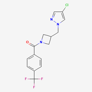 molecular formula C15H13ClF3N3O B12265888 4-chloro-1-({1-[4-(trifluoromethyl)benzoyl]azetidin-3-yl}methyl)-1H-pyrazole 