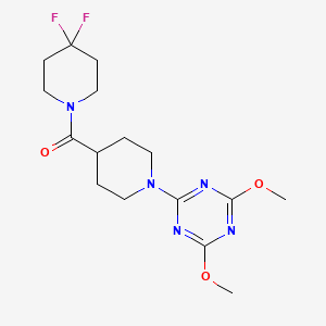 molecular formula C16H23F2N5O3 B12265946 2-[4-(4,4-Difluoropiperidine-1-carbonyl)piperidin-1-yl]-4,6-dimethoxy-1,3,5-triazine 