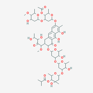 molecular formula C59H86O26 B1226595 [6-[6-[6-[[6-[5-acetyloxy-4-(4-hydroxy-5-methoxy-6-methyloxan-2-yl)oxy-6-methyloxan-2-yl]oxy-3-(3,4-dihydroxy-1-methoxy-2-oxopentyl)-8,9-dihydroxy-7-methyl-1-oxo-3,4-dihydro-2H-anthracen-2-yl]oxy]-3-hydroxy-2-methyloxan-4-yl]oxy-3-hydroxy-2-methyloxan-4-yl]oxy-4-hydroxy-2,4-dimethyloxan-3-yl] 2-methylpropanoate 