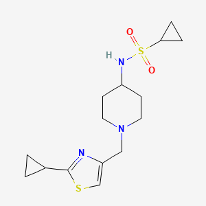 molecular formula C15H23N3O2S2 B12266091 N-{1-[(2-cyclopropyl-1,3-thiazol-4-yl)methyl]piperidin-4-yl}cyclopropanesulfonamide 