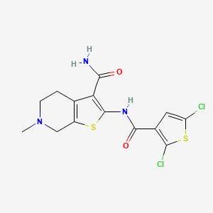 molecular formula C14H13Cl2N3O2S2 B1226612 2-[[(2,5-dichloro-3-thiophenyl)-oxomethyl]amino]-6-methyl-5,7-dihydro-4H-thieno[2,3-c]pyridine-3-carboxamide 