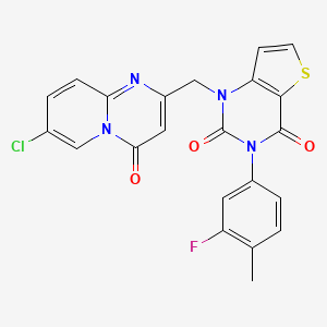 molecular formula C22H14ClFN4O3S B1226613 1-[(7-Chloro-4-oxo-2-pyrido[1,2-a]pyrimidinyl)methyl]-3-(3-fluoro-4-methylphenyl)thieno[3,2-d]pyrimidine-2,4-dione 