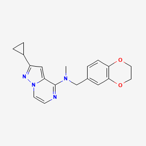 molecular formula C19H20N4O2 B12266132 2-cyclopropyl-N-[(2,3-dihydro-1,4-benzodioxin-6-yl)methyl]-N-methylpyrazolo[1,5-a]pyrazin-4-amine 