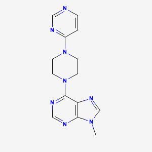 molecular formula C14H16N8 B12266158 9-methyl-6-[4-(pyrimidin-4-yl)piperazin-1-yl]-9H-purine 