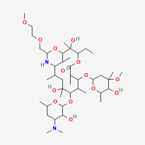 molecular formula C42H78N2O14 B1226617 3-ethyl-2,10-dihydroxy-15-[(2-methoxyethoxy)methyl]-2,6,8,10,12,17-hexamethyl-5-oxo-9-{[3,4,6-trideoxy-3-(dimethylamino)hexopyranosyl]oxy}-4,16-dioxa-14-azabicyclo[11.3.1]heptadec-7-yl 2,6-dideoxy-3-C 