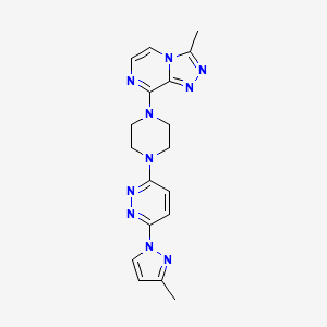 molecular formula C18H20N10 B12266259 3-(3-methyl-1H-pyrazol-1-yl)-6-(4-{3-methyl-[1,2,4]triazolo[4,3-a]pyrazin-8-yl}piperazin-1-yl)pyridazine 