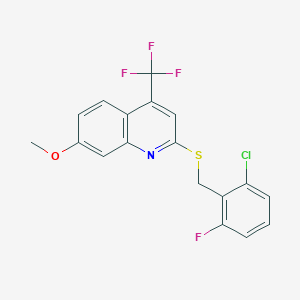 molecular formula C18H12ClF4NOS B12266266 2-[(2-Chloro-6-fluorobenzyl)sulfanyl]-7-methoxy-4-(trifluoromethyl)quinoline 