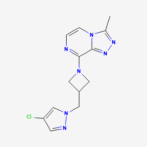 molecular formula C13H14ClN7 B12266294 4-chloro-1-[(1-{3-methyl-[1,2,4]triazolo[4,3-a]pyrazin-8-yl}azetidin-3-yl)methyl]-1H-pyrazole 