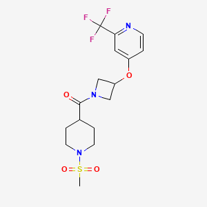 molecular formula C16H20F3N3O4S B12266366 4-{[1-(1-Methanesulfonylpiperidine-4-carbonyl)azetidin-3-yl]oxy}-2-(trifluoromethyl)pyridine 