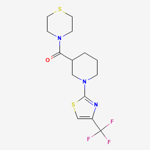 molecular formula C14H18F3N3OS2 B12266383 4-{1-[4-(Trifluoromethyl)-1,3-thiazol-2-yl]piperidine-3-carbonyl}thiomorpholine 